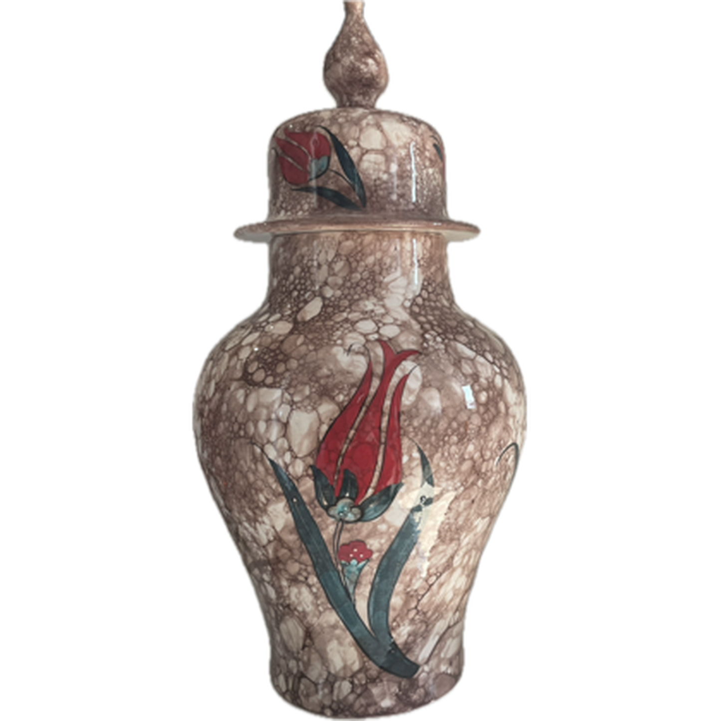 Jarre d'iznik Tulipe rouge Lale fond Marron