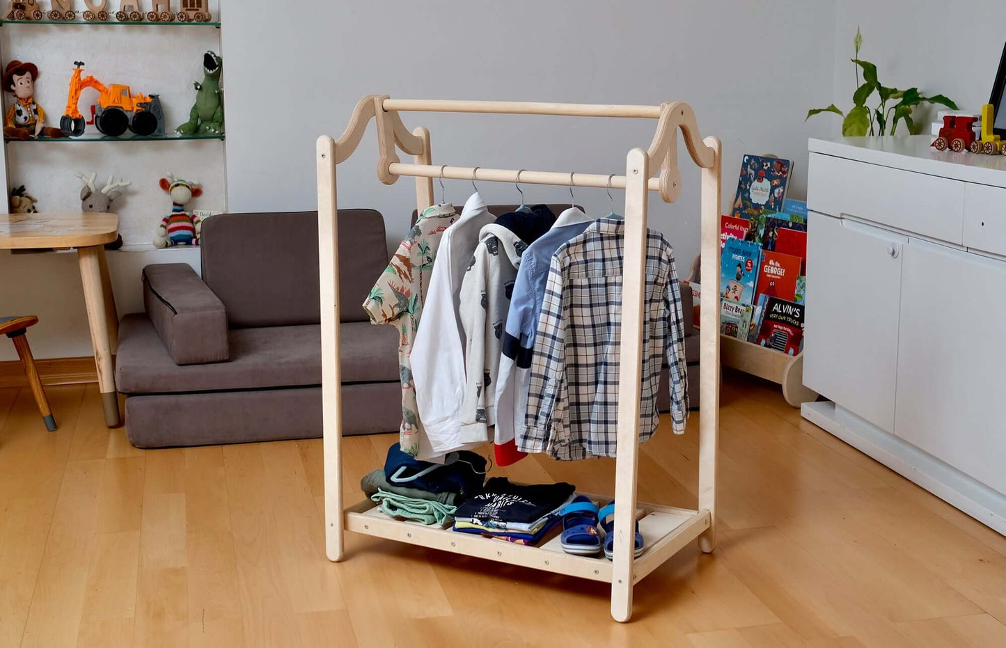 Montessori Wooden Wardrobe Set: Ideal Child Clothing Organizer-4