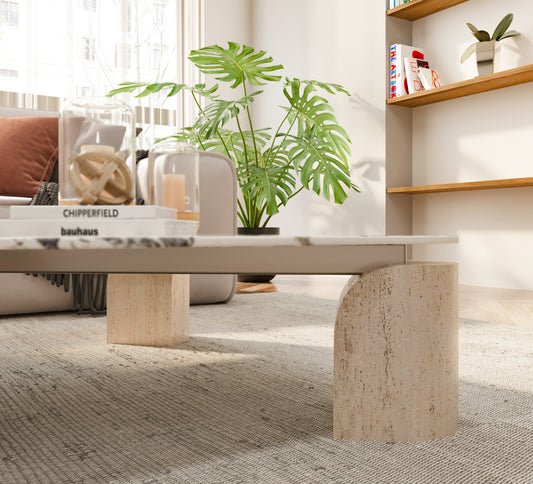 Table Basse "Bosphorus" en Marbre et Travertin