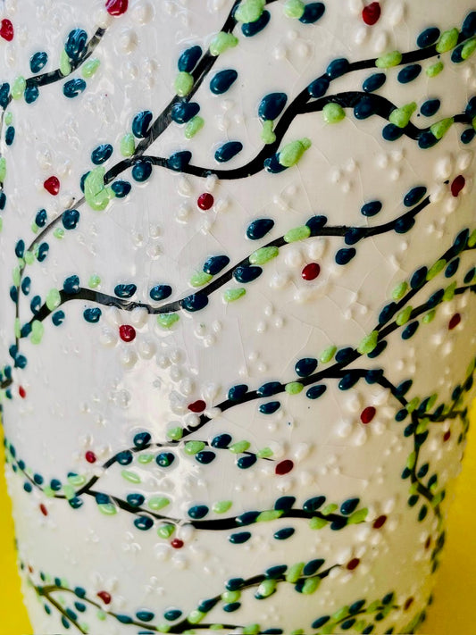 Vase Céramique d'IZNIK Blanc relief Fleurs de printemps