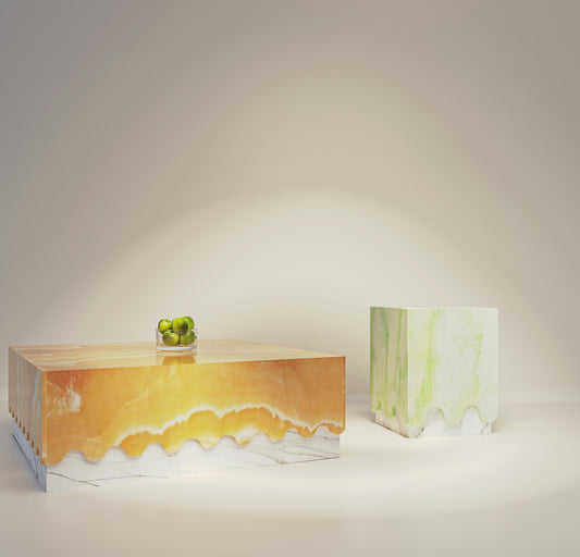 Table basse en marbre et Onyx "Ice Cream"