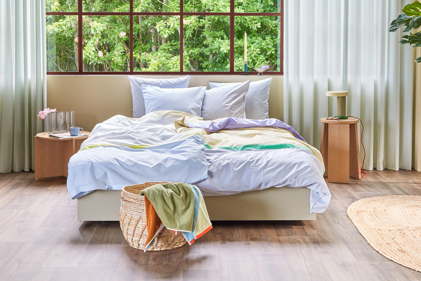 Linge de lit Block 140x 220 cm bleu clair / multicolore