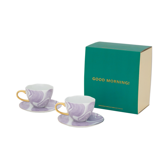 Coffret cadeau de 4 pieces Good Morning (cappuccino/thé) et soucoupes Valuri violet