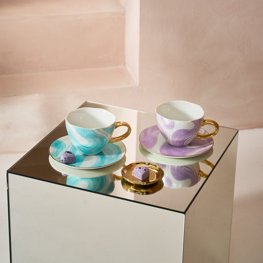 Coffret cadeau de 4 pieces Good Morning (cappuccino/thé) et soucoupes Valuri violet