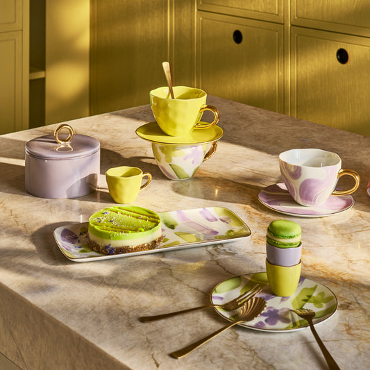 Tasse «Good Morning» cappuccino/thé et assiette Liatris/Kusha, lot de 4, en coffret cadeau