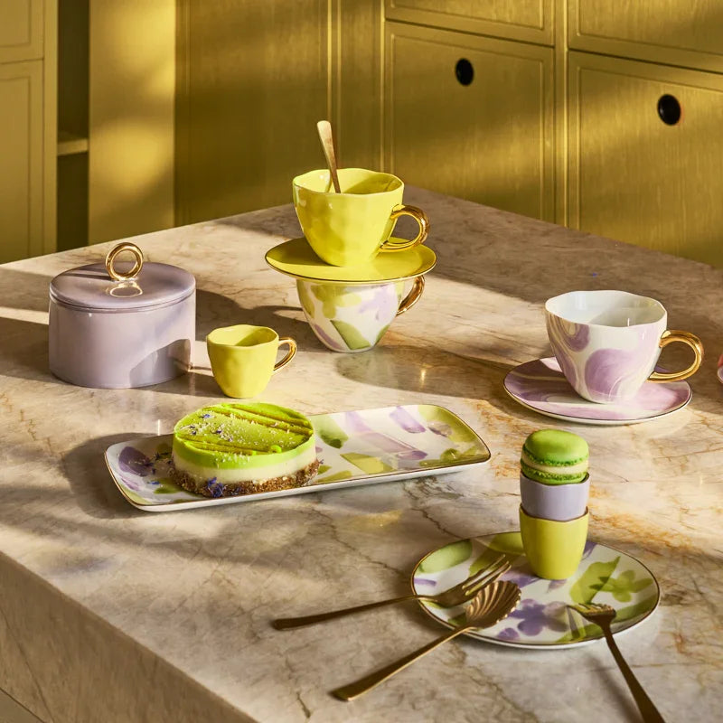 Tasse «Good Morning» cappuccino/thé et assiette Liatris/Kusha, lot de 4, en coffret cadeau