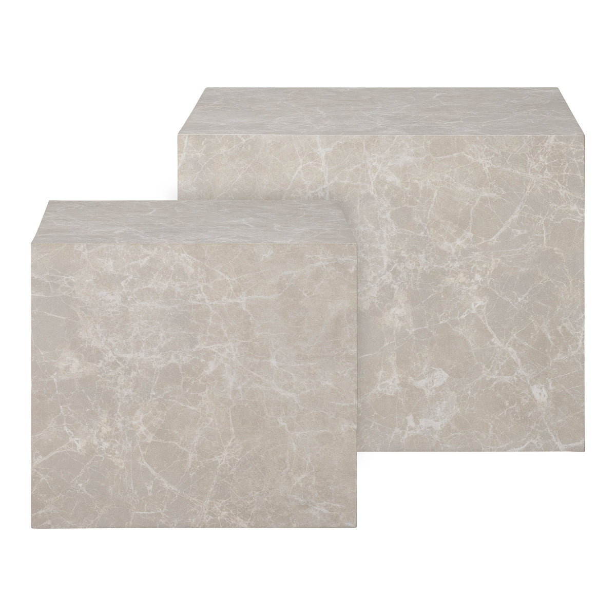 Table basse Prague - Table basse, effet marbre, beige, lot de 2