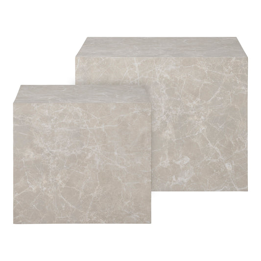 Table basse Prague - Table basse, effet marbre, beige, lot de 2