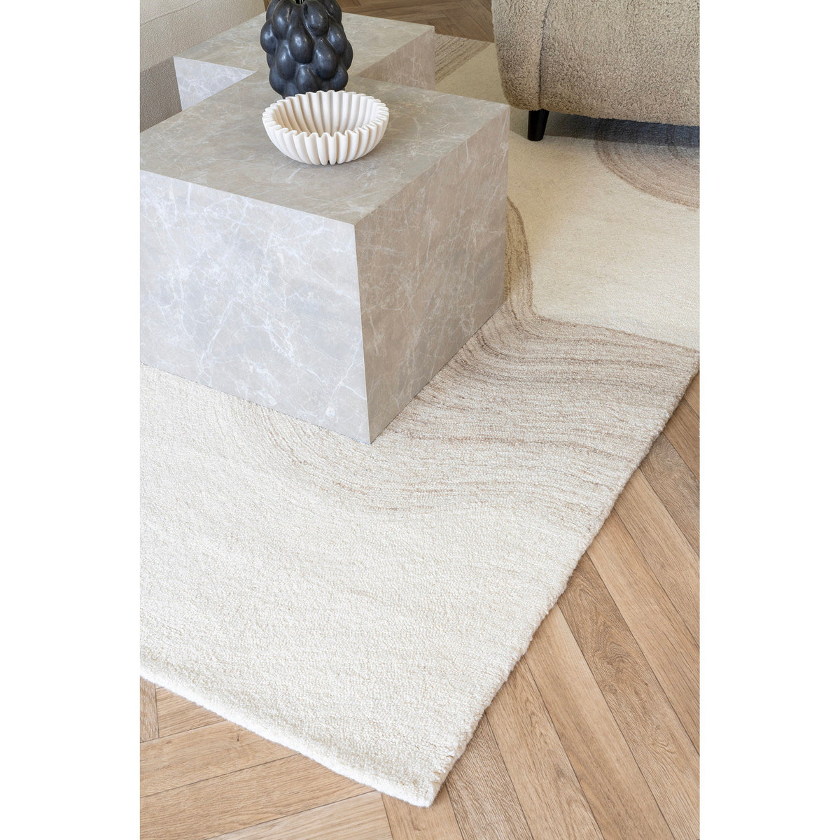 Table basse Prague - Table basse, effet marbre, beige, lot de 2