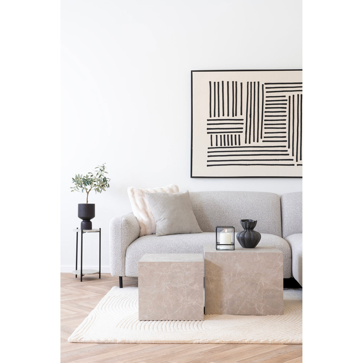 Table basse Prague - Table basse, effet marbre, beige, lot de 2