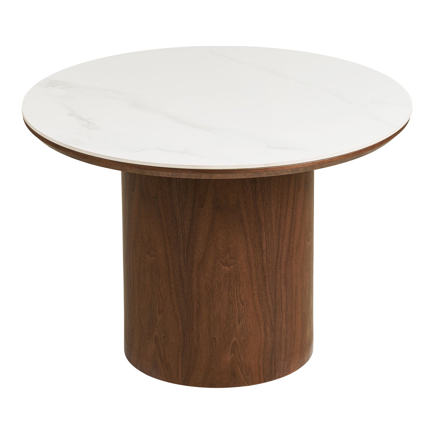 Table basse Noli - plateau en céramique/placage en frêne, blanc/marron foncé ø60x42 cm