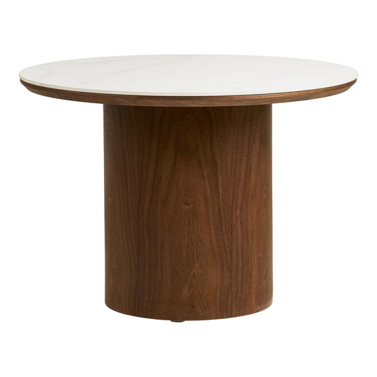 Table basse Noli - plateau en céramique/placage en frêne, blanc/marron foncé ø60x42 cm