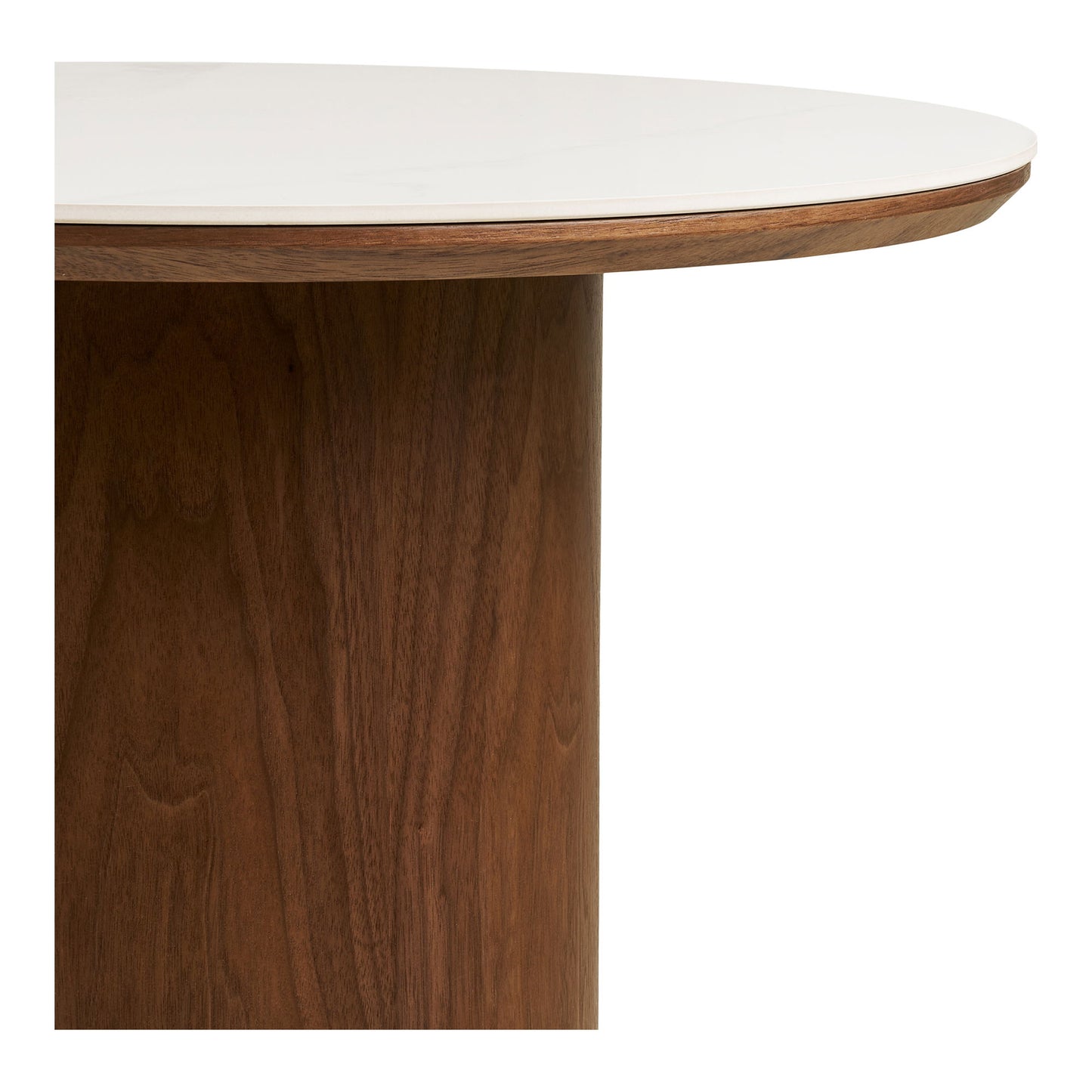 Table basse Noli - plateau en céramique/placage en frêne, blanc/marron foncé ø60x42 cm