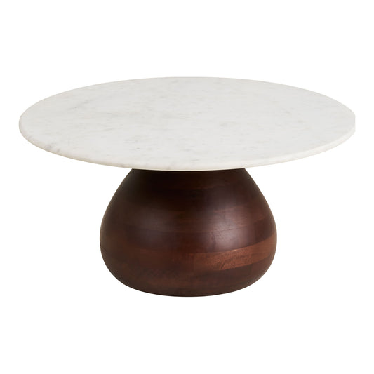 Table basse Heide - bois de manguier/marbre, brun foncé/blanc Ø70 x 35 cm