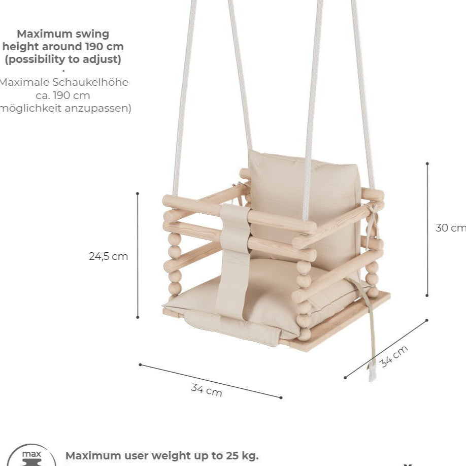  Balancelle de coton en bois naturel, Baby swing pour enfant  à partir de 1 an, 3 en 1-1