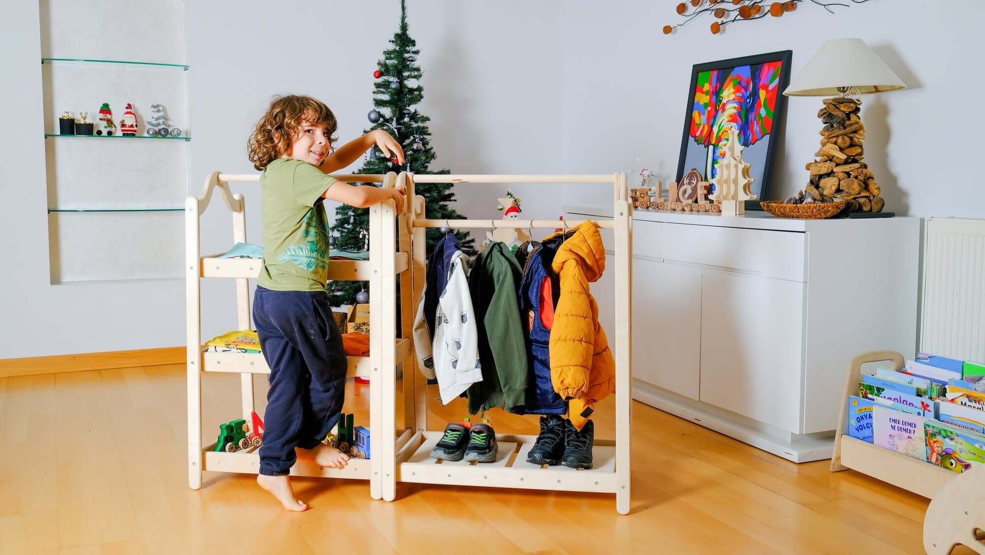 Montessori Wooden Wardrobe Set: Ideal Child Clothing Organizer-0