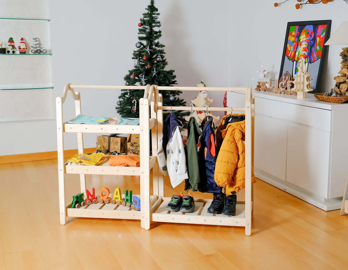 Montessori Wooden Wardrobe Set: Ideal Child Clothing Organizer-1