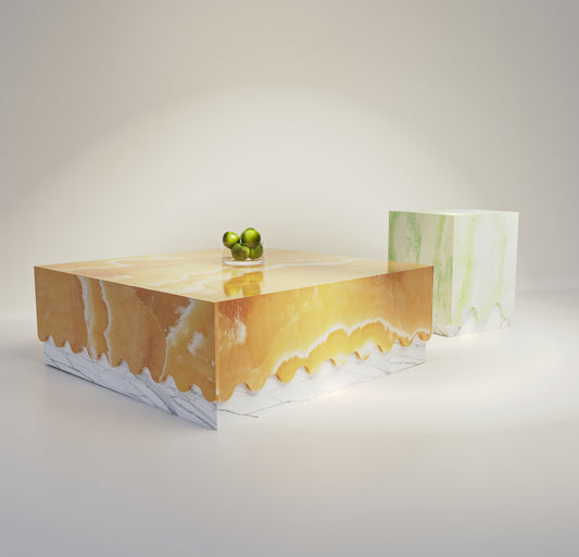 Table basse en marbre et Onyx "Ice Cream"