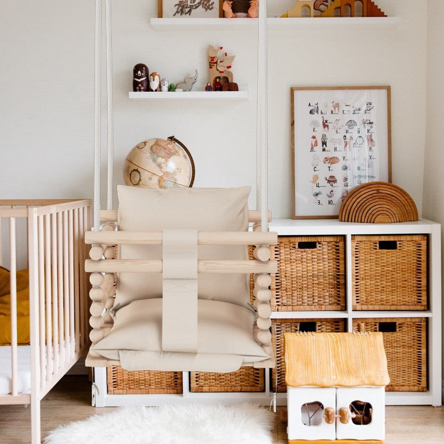  Balancelle de coton en bois naturel, Baby swing pour enfant  à partir de 1 an, 3 en 1-3